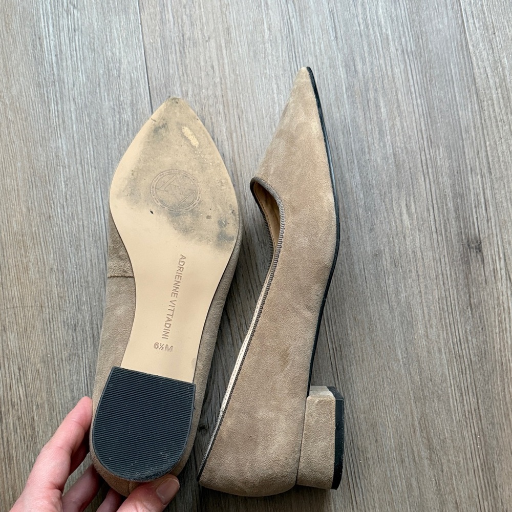 Adrienne Vittadini Pointed-Toe Taupe Suede Flats - Picture 3 of 3